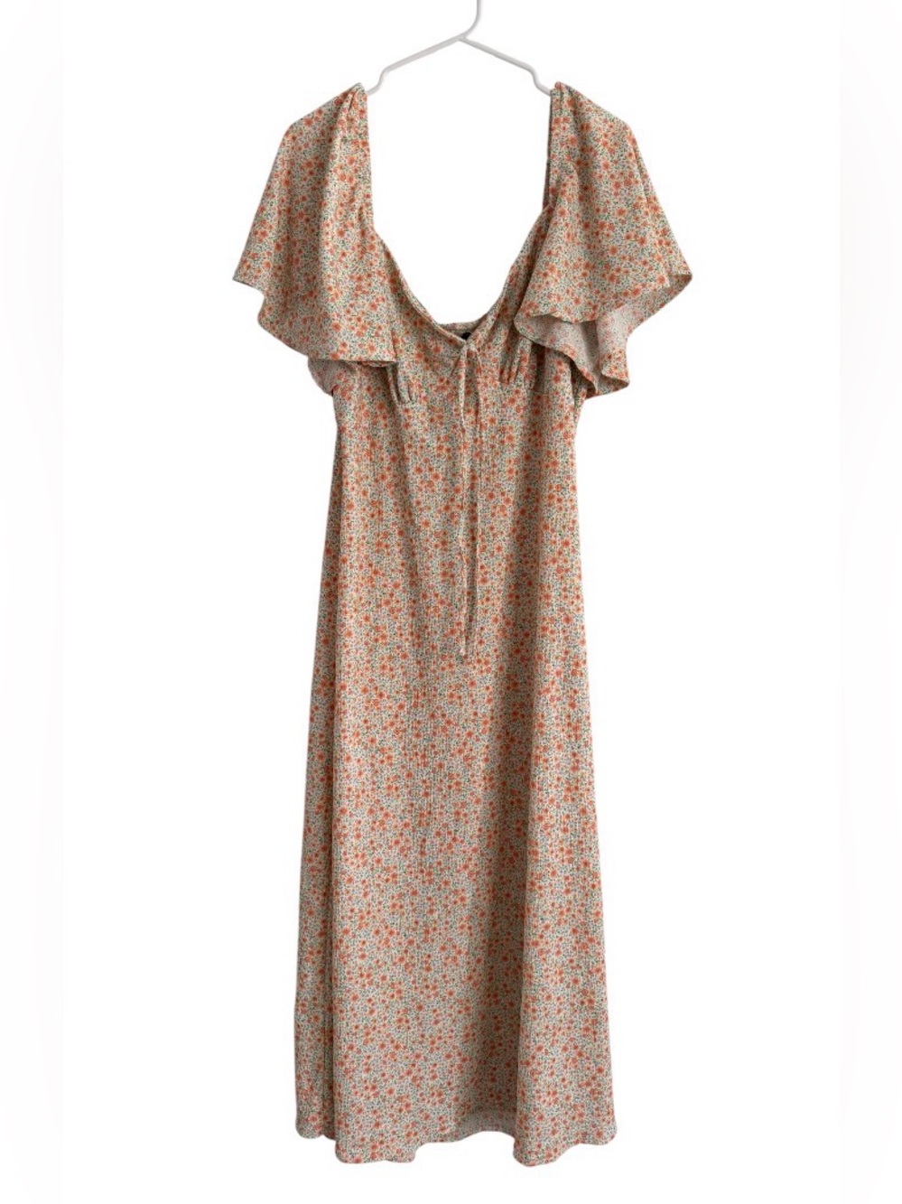 ASOS DESIGN Curve White Orange Green Floral Crinkle Flutter Sleeve Midi Dress 16